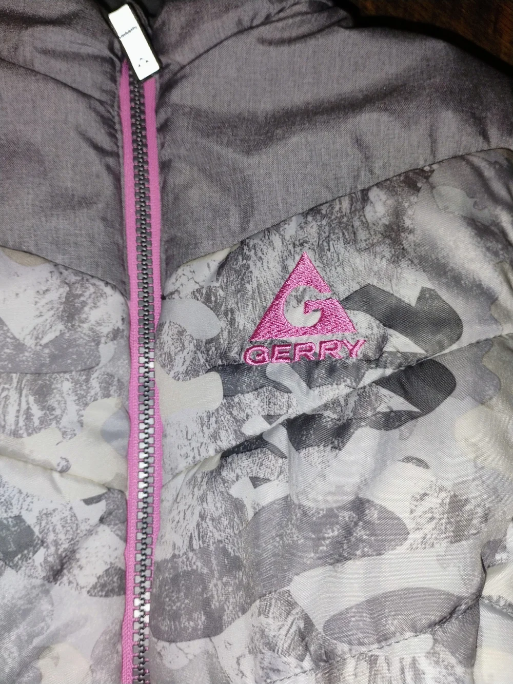 Gerry Weber Girls Gray Camo Puffer Jacket with Pink Trim 7/8